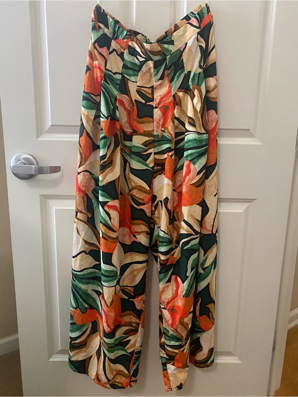 Moon Orchid Tropical Print Wide-Leg Pants in Green & Orange